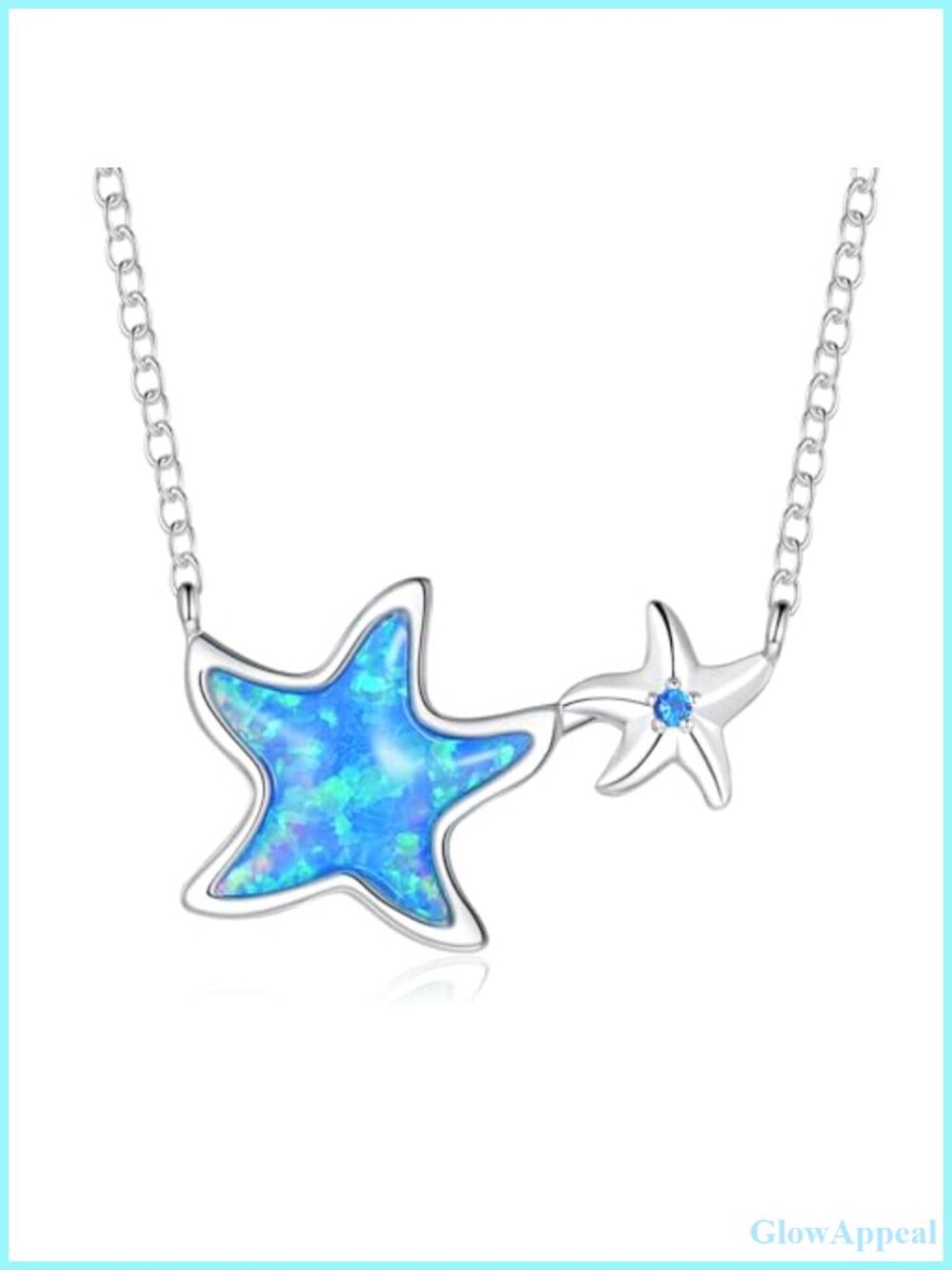 14k White Gold Plated Opal Starfish Pendant Necklace Adjustable Chain